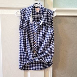 Cat & Jack Sleeveless Button Up Navy Blue Gingham Top Size 6/6X